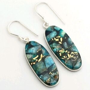 Copper Blue Apatite Gemstone 925; Sterling Silver Handmade Drop Dangle Earrings